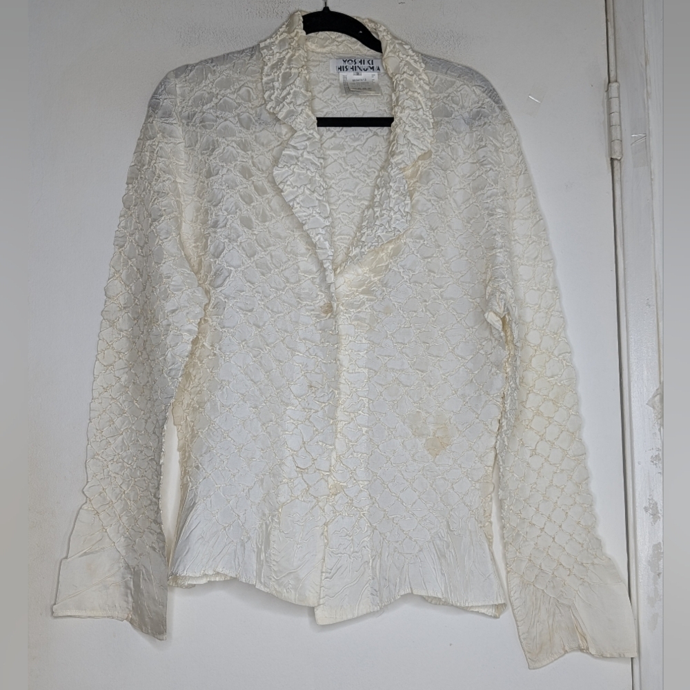 Worthington Cream Lace-Detail Ruffled Collar Blouse